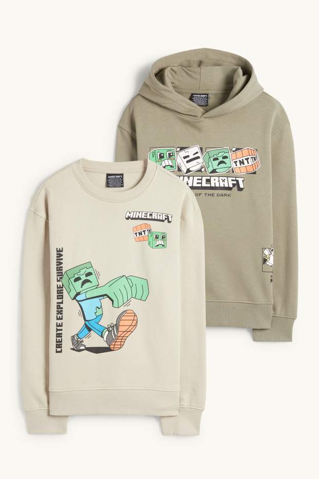 Bambini - Confezione da 2 - Minecraft - felpa con cappuccio e felpa girocollo - kaki