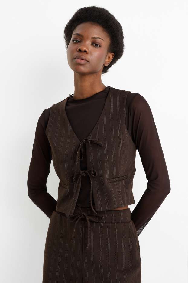Femmes - Gilet sans manches - cintré - fines rayures - marron foncé
