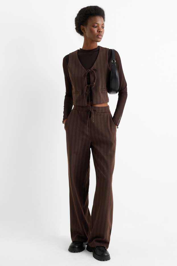 Damen - Jersey-Hose - Mid Waist - Wide Leg - Nadelstreifen - dunkelbraun
