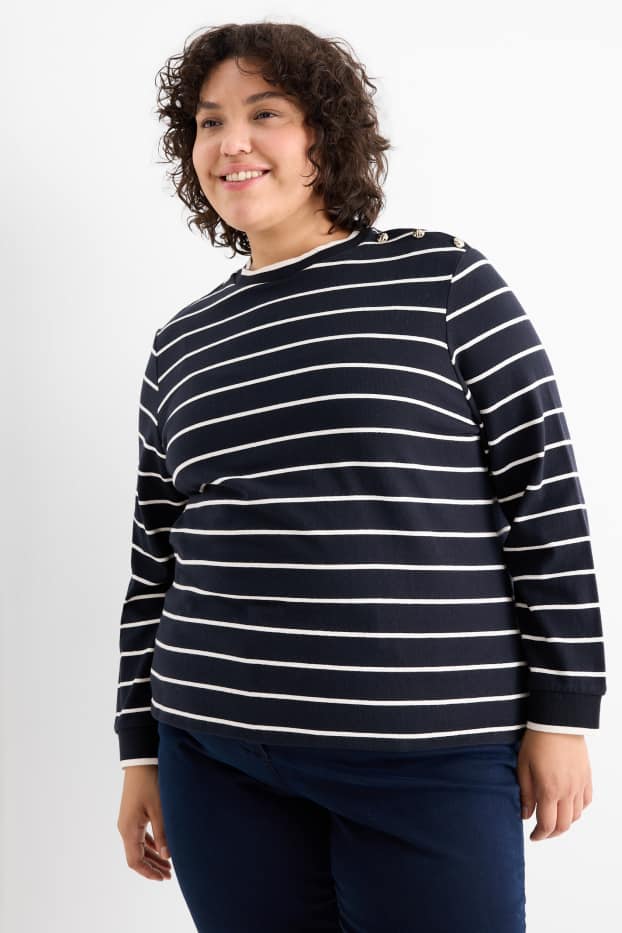 Damen - Pullover - gestreift - dunkelblau