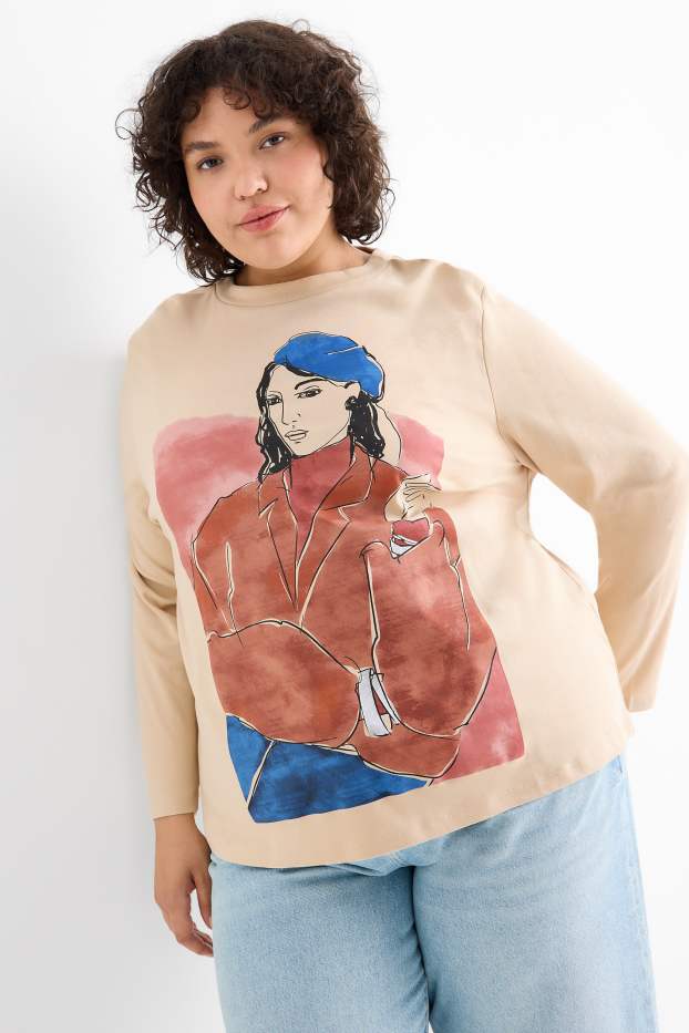 Damen - Langarmshirt - hellbeige
