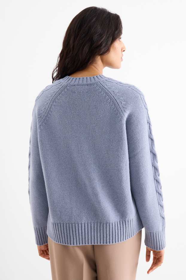 Women - Cashmere jumper - cable knit pattern - blue