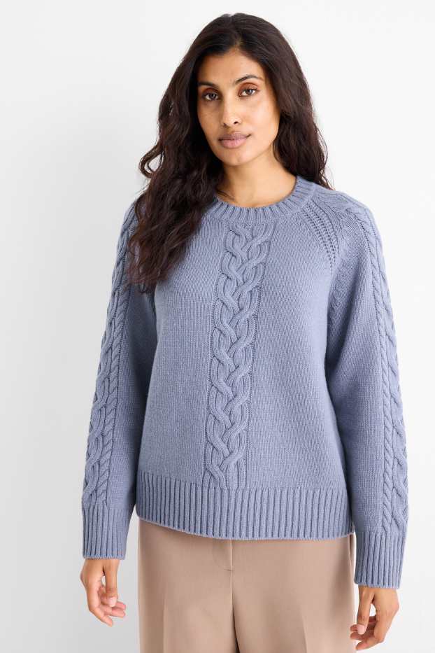 Women - Cashmere jumper - cable knit pattern - blue