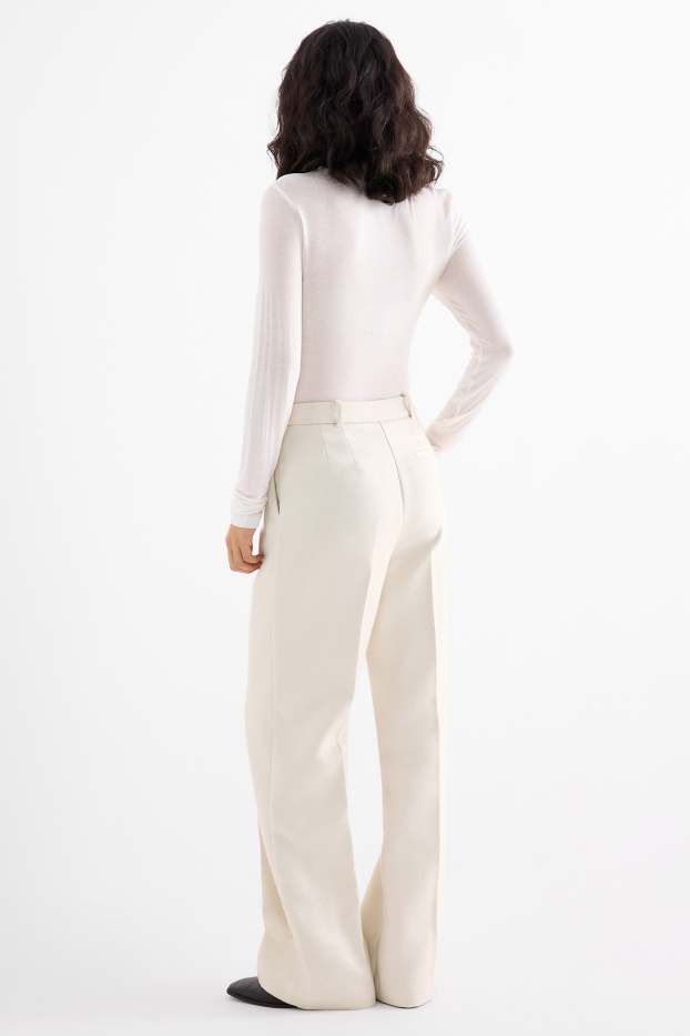 Femmes - Pantalon de bureau - high waist - relaxed fit - finition texturée - beige clair
