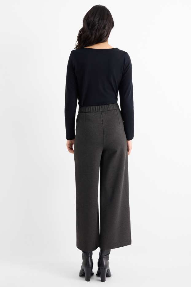 Dames - Broek van jersey, met riem - high waist - wide leg - donkergrijs