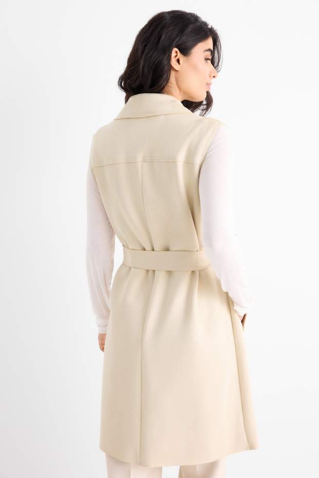 Mujer - Chaleco largo - regular fit - antelina - beige claro