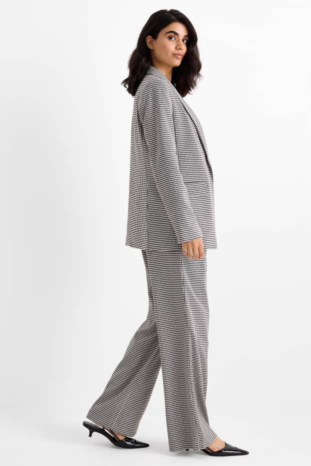 Femmes - Pantalon de bureau - high waist - loose fit - à carreaux - noir / blanc