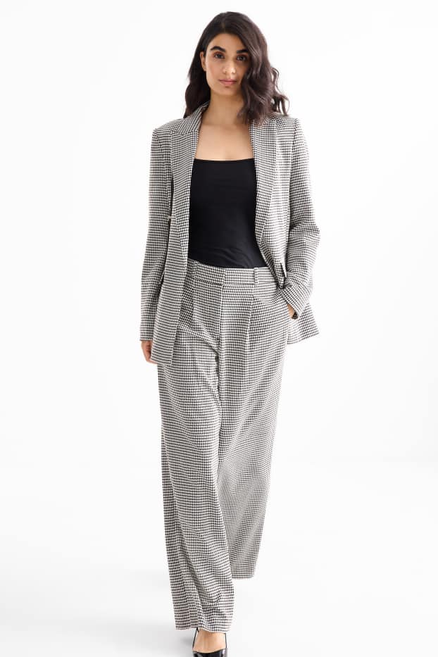 Femmes - Pantalon de bureau - high waist - loose fit - à carreaux - noir / blanc