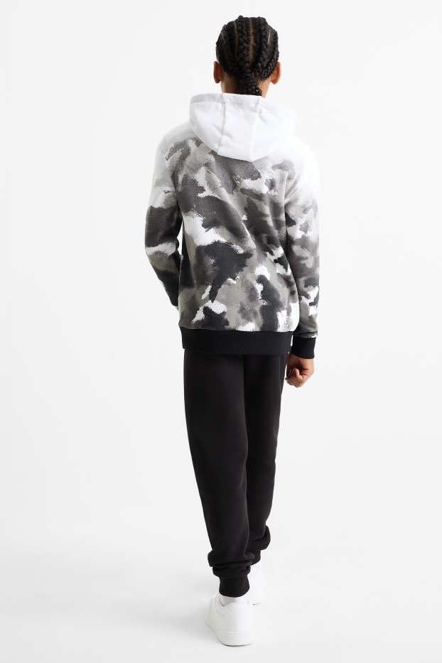 Enfants garçons - Ensemble - sweat à capuche et pantalon de jogging - deux pièces - noir / blanc