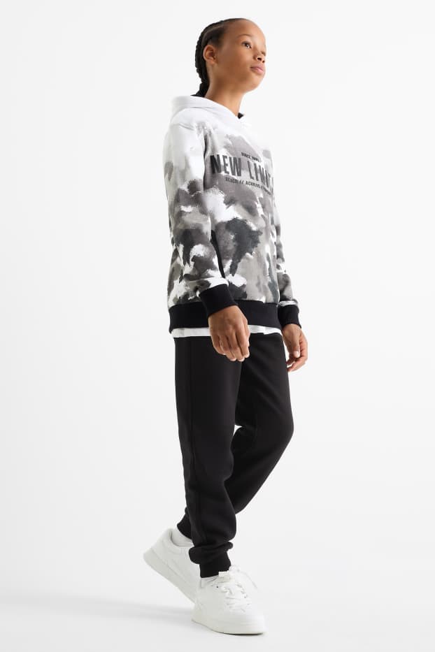Enfants garçons - Ensemble - sweat à capuche et pantalon de jogging - deux pièces - noir / blanc