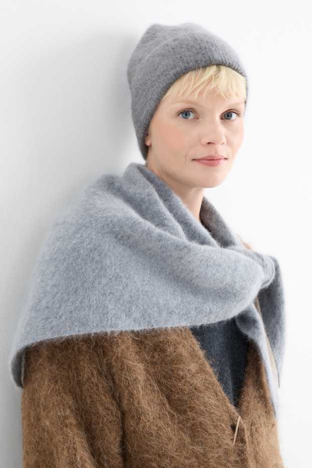 Femmes - Bonnet en cachemire - finition côtelée - gris clair chiné