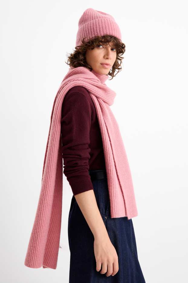 Donna - Sciarpa di cashmere - a coste - rosa scuro