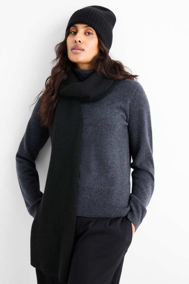 Femei - Șal din cașmir - reiat - negru