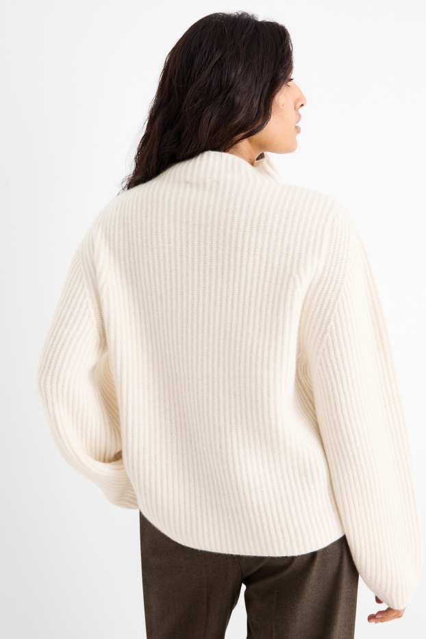 Femmes - Pull en cachemire - finition côtelée - blanc crème