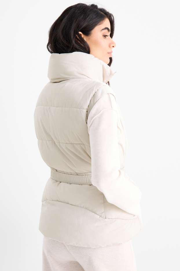 Femmes - Doudoune sans manches avec ceinture - gris clair