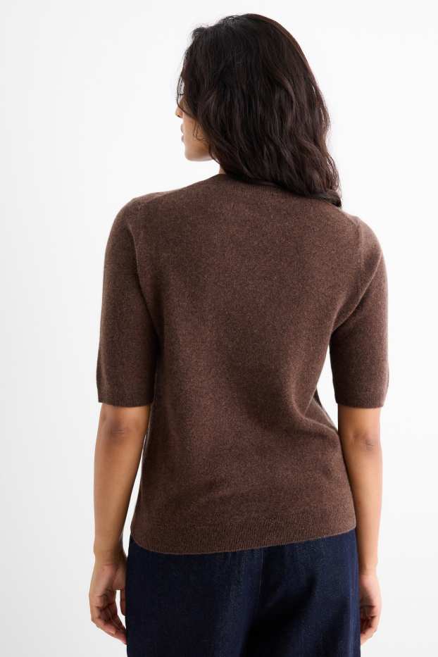 Damen - Kaschmir-Strickpullover - kurzarm - dunkelbraun