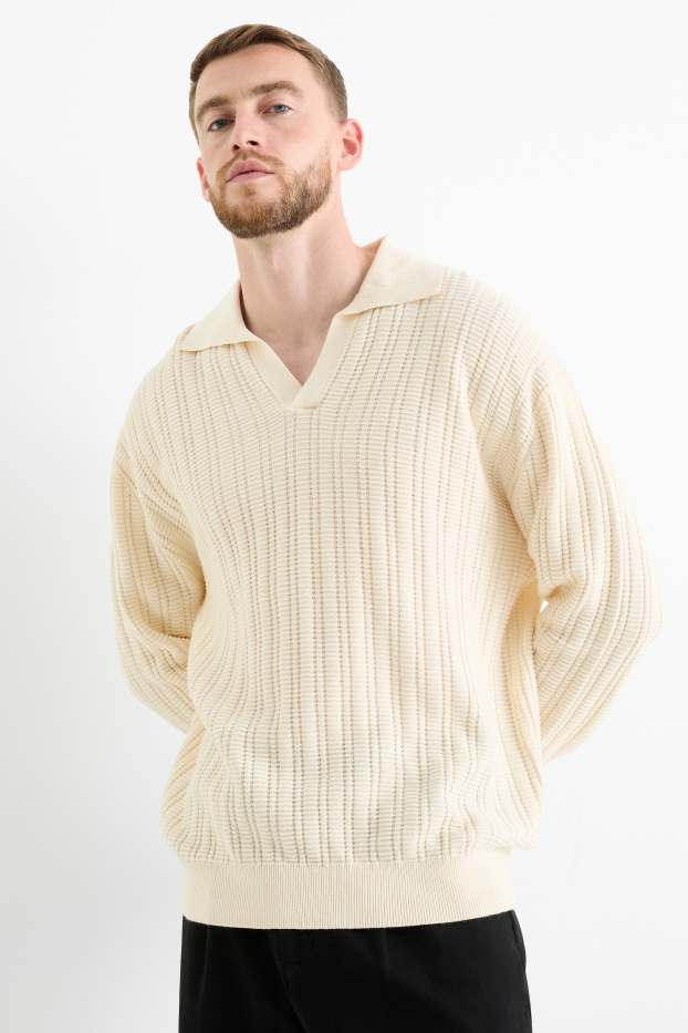 Hommes - Pull - finition texturée - crème