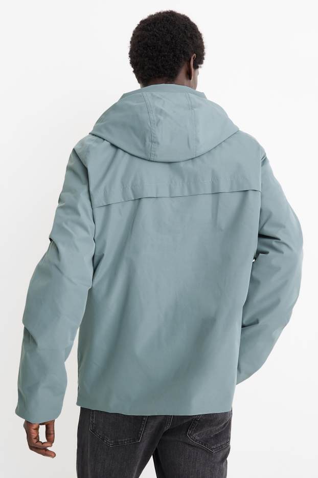 Pánské - Bunda s kapucí - s výplní - vodotěsná - světle modrá