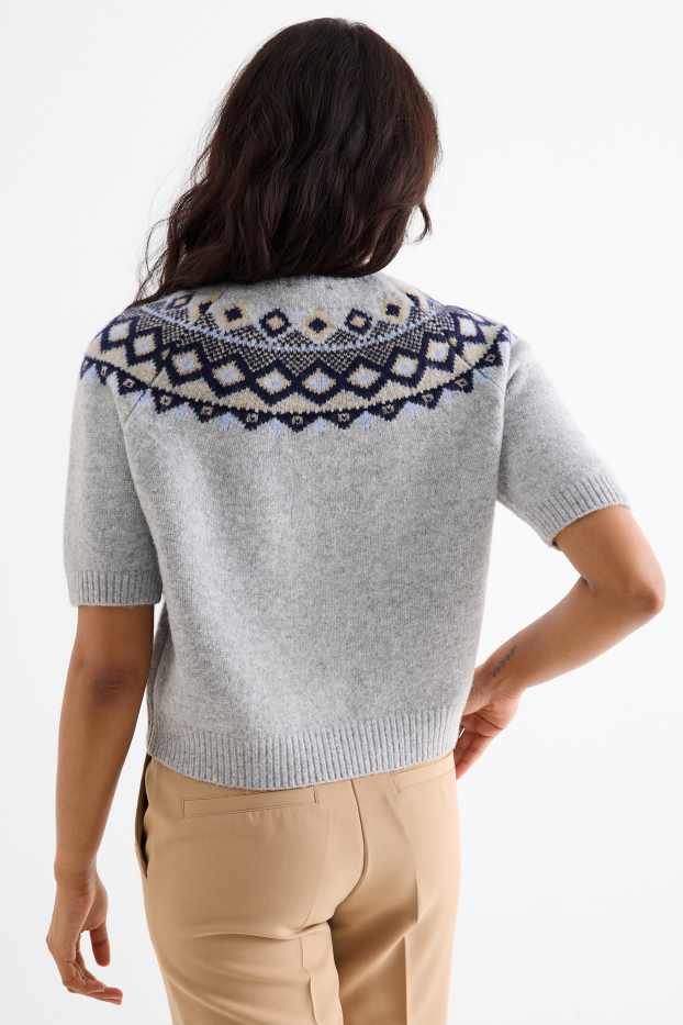 Damen - Strickpullover - kurzarm - hellgrau-melange