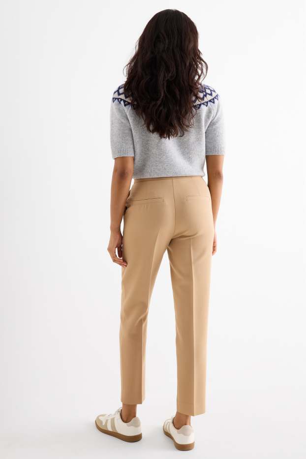 Dames - Pantalon - high waist - tapered fit - beige