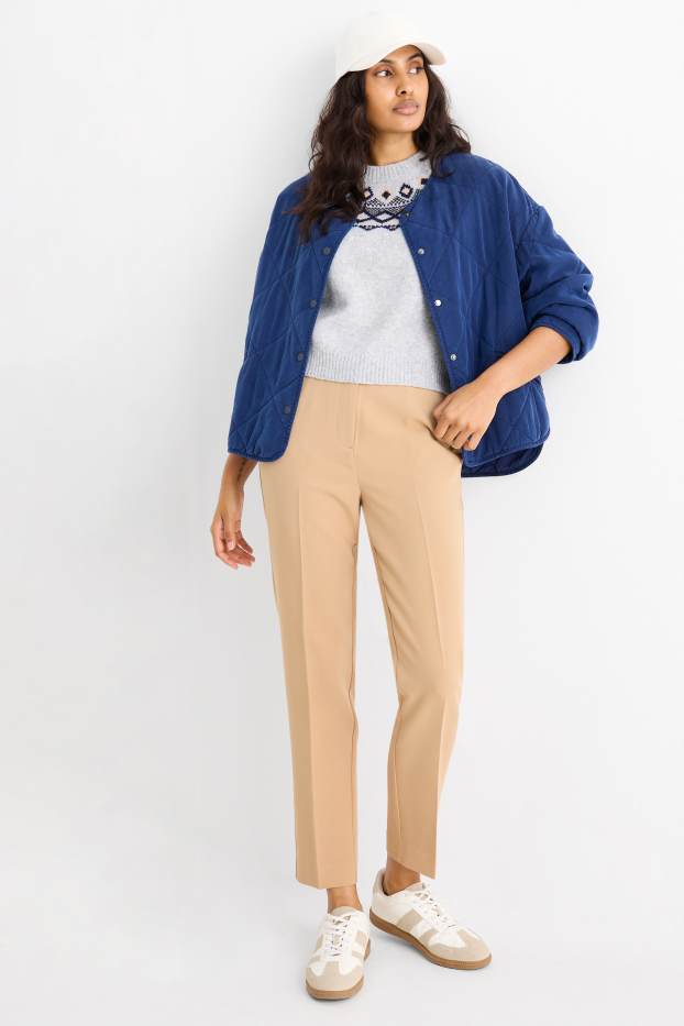 Dames - Pantalon - high waist - tapered fit - beige