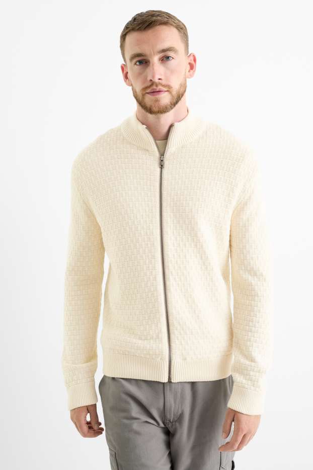 Herren - Strickjacke - strukturiert - cremeweiß