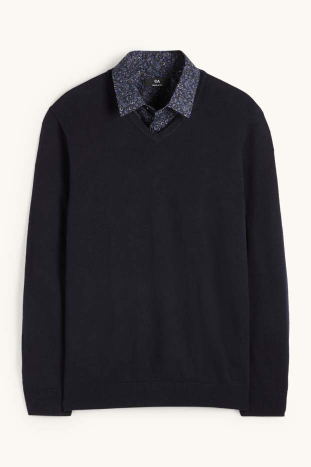 Home - Conjunt - jersei amb coll en punta i camisa formal - 2 peces - blau fosc