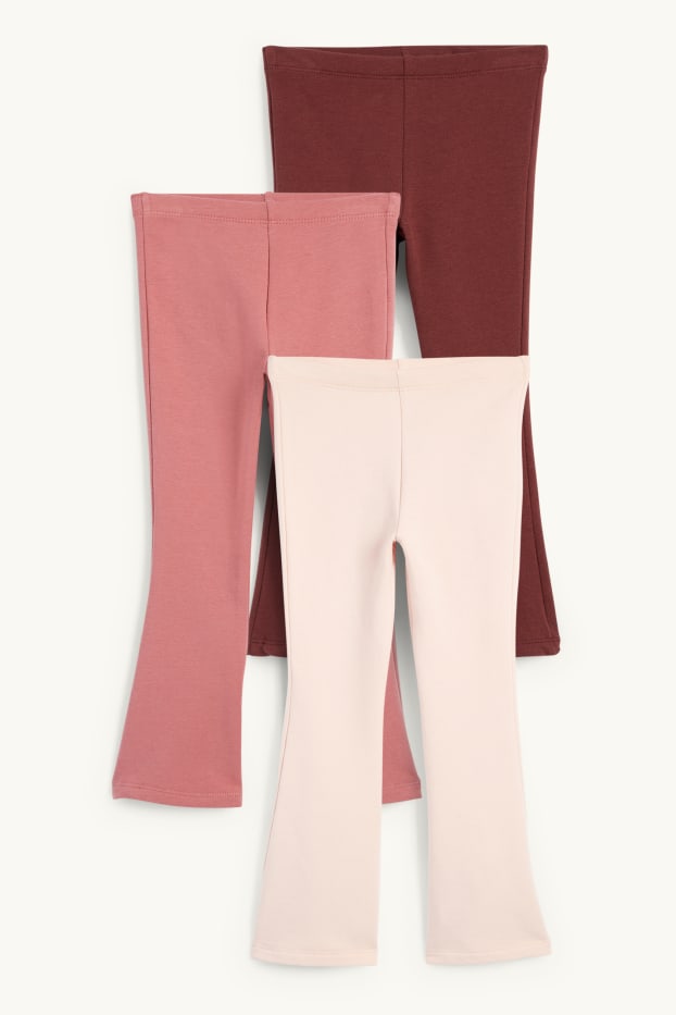 Enfants filles - Lot de 3 - leggings chauds de coupe évasée - rose