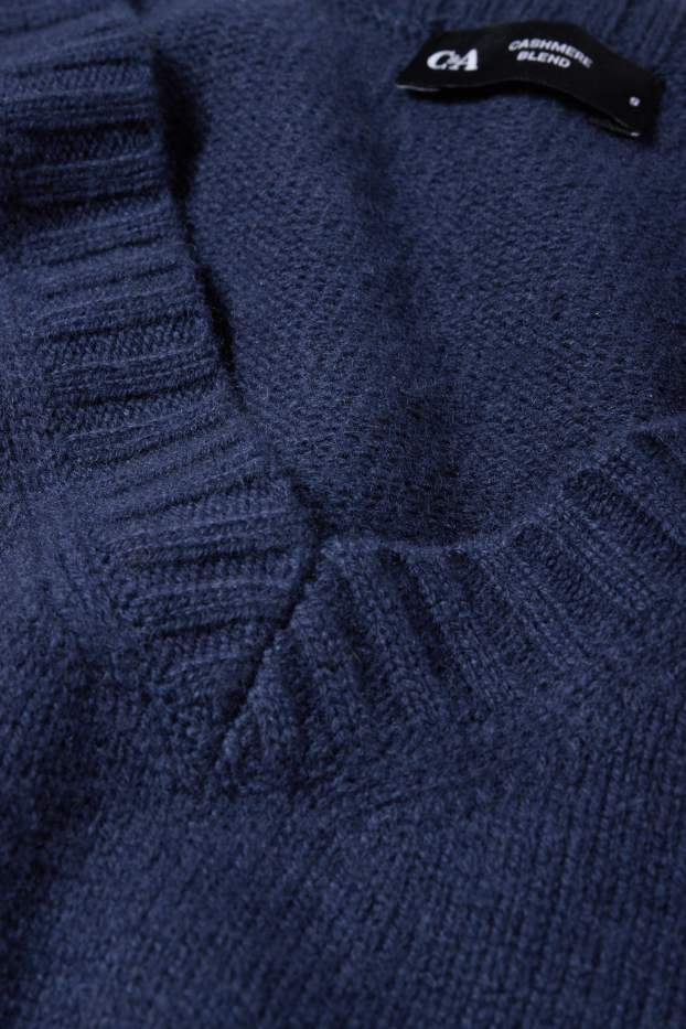 Dames - Spencer, deels van kasjmier - wolmix - donkerblauw