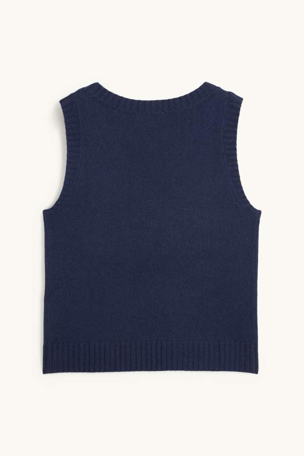 Dames - Spencer, deels van kasjmier - wolmix - donkerblauw