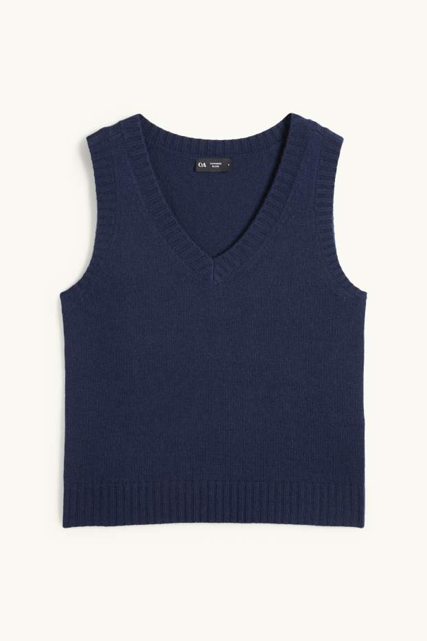 Dames - Spencer, deels van kasjmier - wolmix - donkerblauw