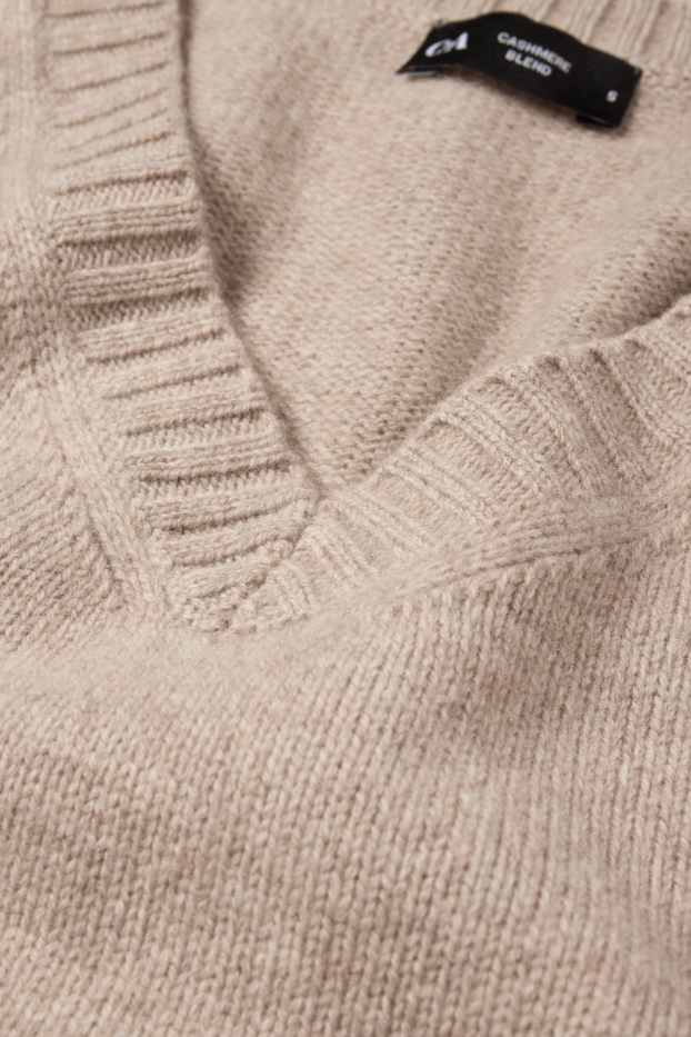 Dames - Spencer, deels van kasjmier - wolmix - beige