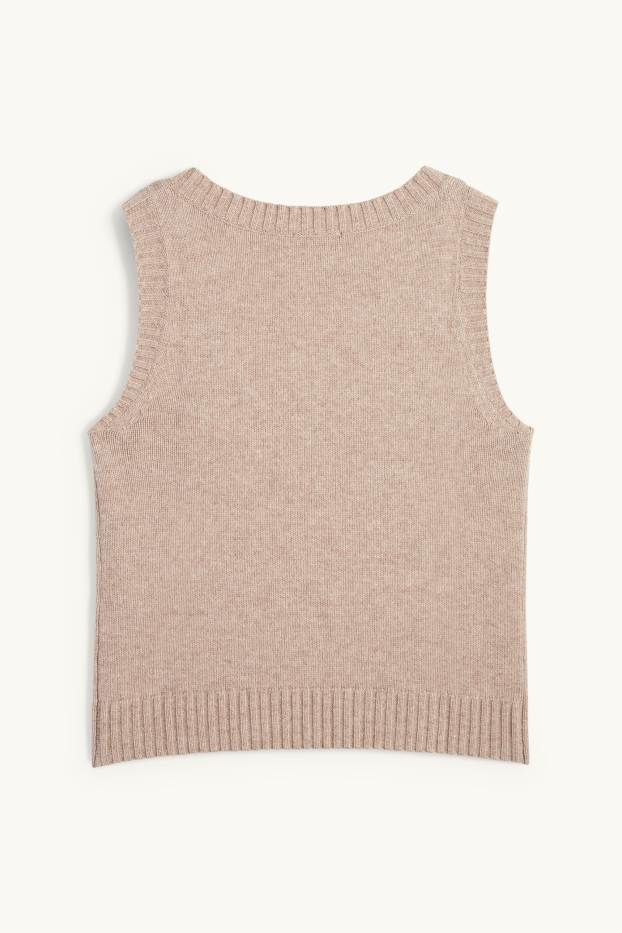 Dames - Spencer, deels van kasjmier - wolmix - beige