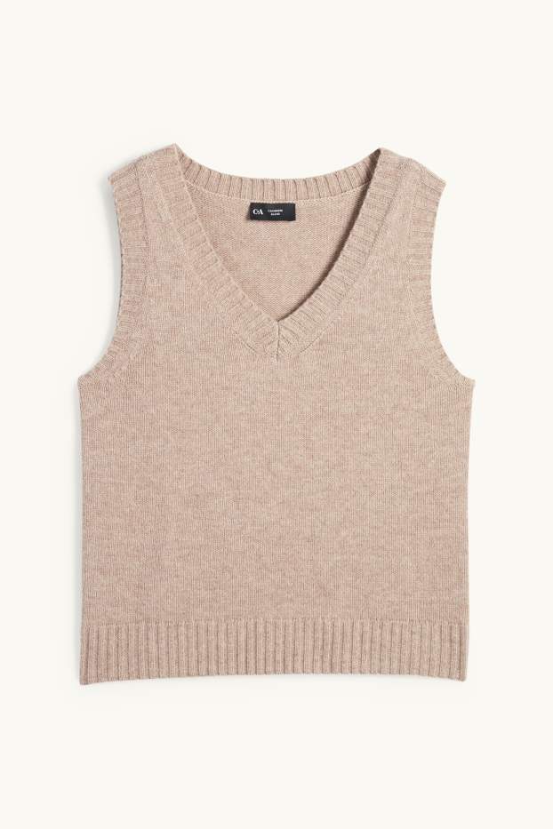 Dames - Spencer, deels van kasjmier - wolmix - beige