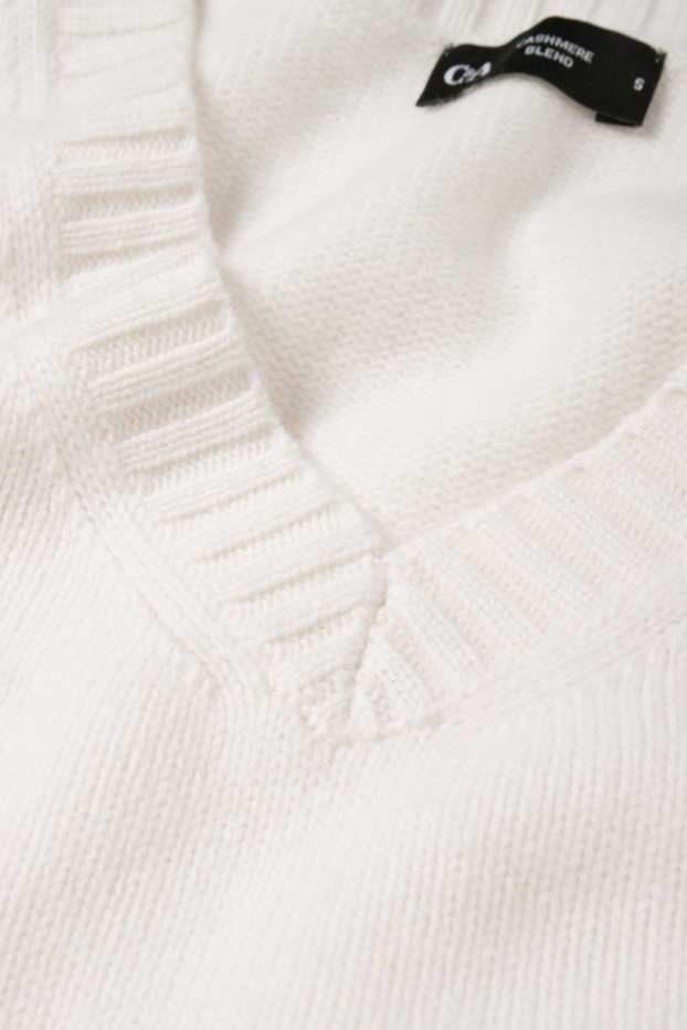 Dames - Spencer, deels van kasjmier - wolmix - crème wit