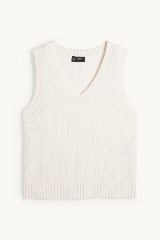 Dames - Spencer, deels van kasjmier - wolmix - crème wit