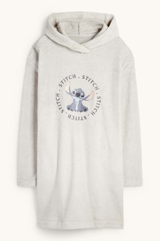 Damen - Fleece-Nachthemd mit Kapuze - Lilo & Stitch - hellgrau