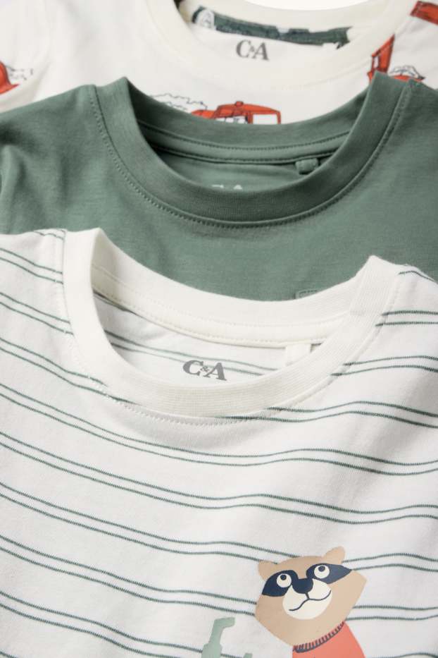 Kinderen: jongens - Set van 3 - beer en bouwplaats - longsleeve - crème wit