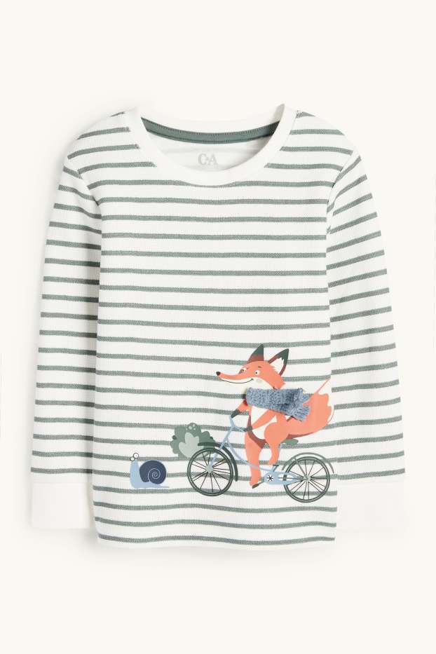 Kinderen: jongens - Vos - longsleeve - gestreept - met structuur - crème wit