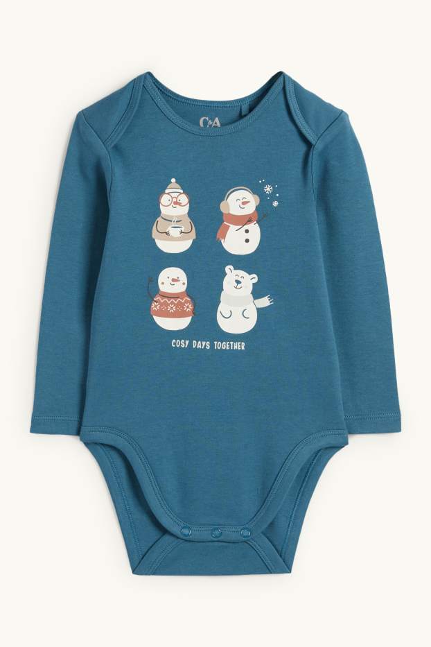 Baby: jongens - Sneeuwpop - rompertje voor de kerst - petrol