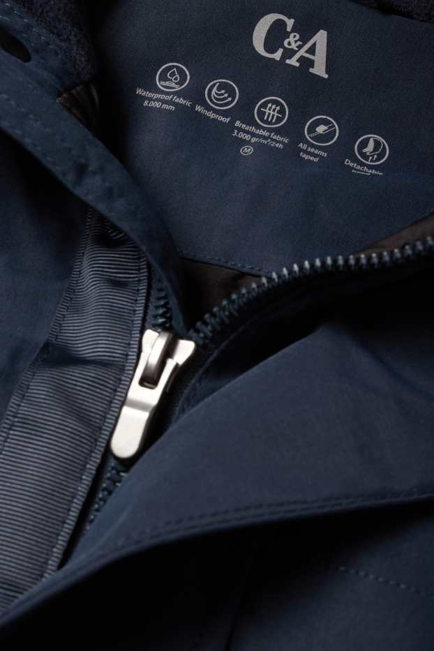 Uomo - Parka antipioggia con cappuccio - imbottito - impermeabile - blu scuro