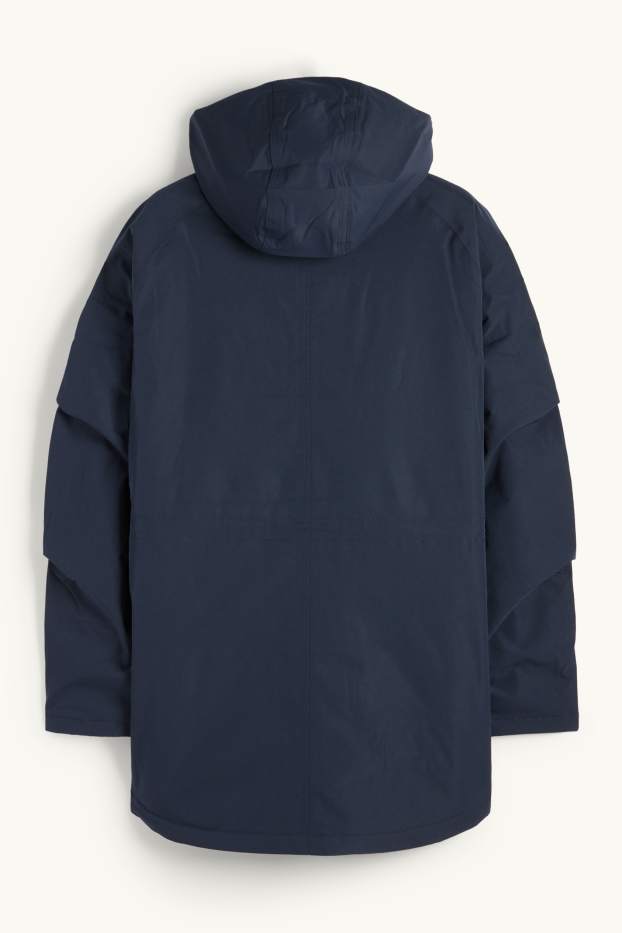 Uomo - Parka antipioggia con cappuccio - imbottito - impermeabile - blu scuro