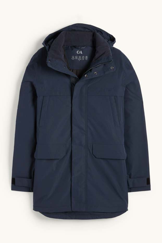 Uomo - Parka antipioggia con cappuccio - imbottito - impermeabile - blu scuro
