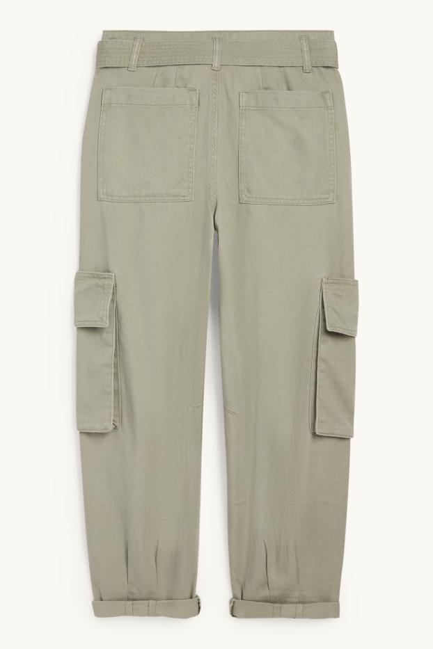 Femmes - Pantalon cargo à ceinture - high waist - tapered fit - vert clair