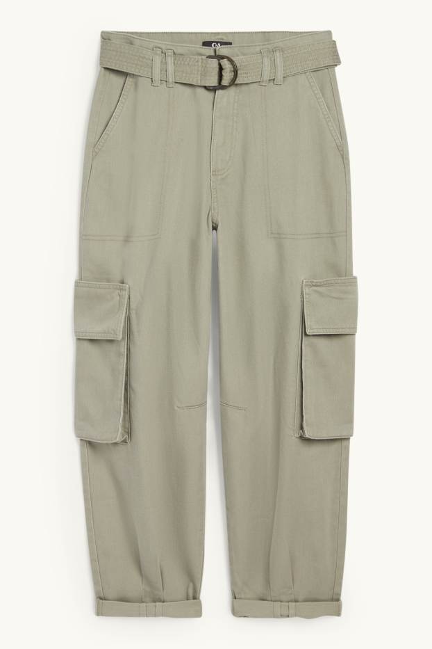 Femmes - Pantalon cargo à ceinture - high waist - tapered fit - vert clair