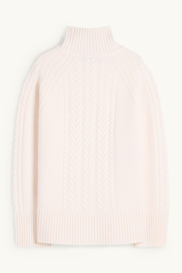 Femmes - Pull en cachemire mélangé - laine mélangée - motif tressé - blanc crème