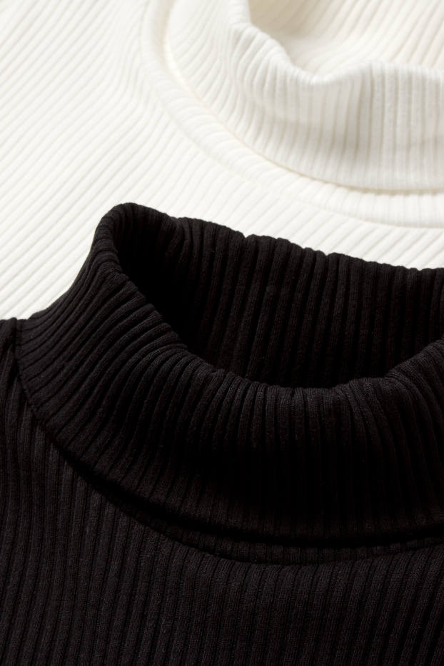 Enfants filles - Lot de 2 - haut à col roulé - finition côtelée - blanc / noir