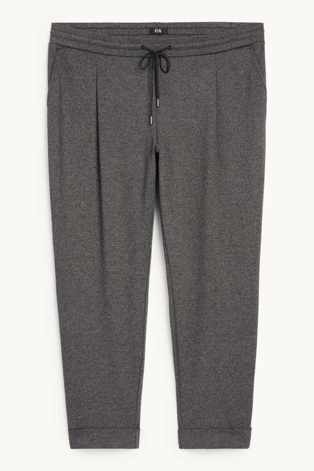 Femmes - Pantalon en jersey - mid waist - tapered fit - texturée - gris foncé