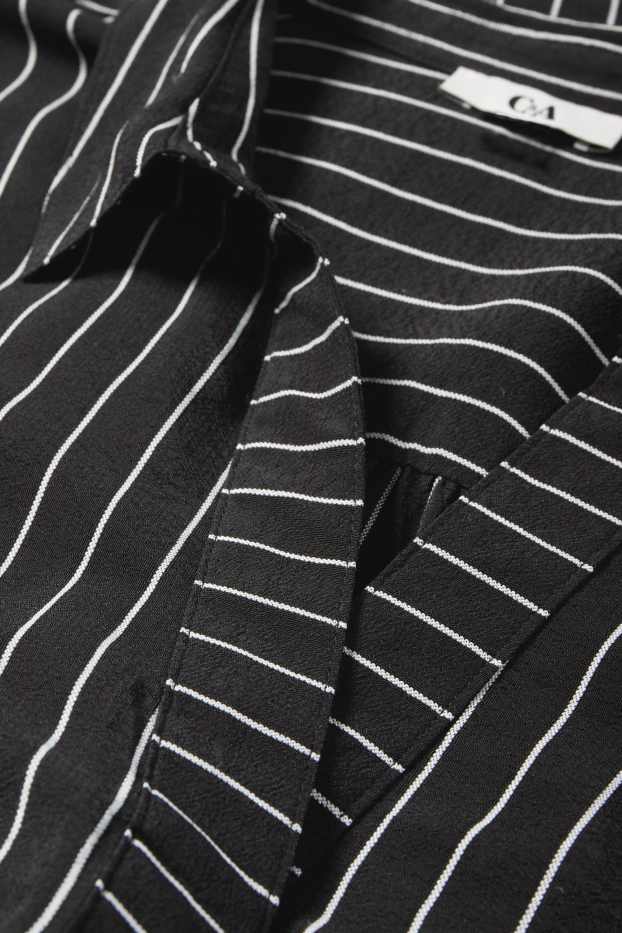 Damen - Bluse mit V-Ausschnitt - gestreift - schwarz