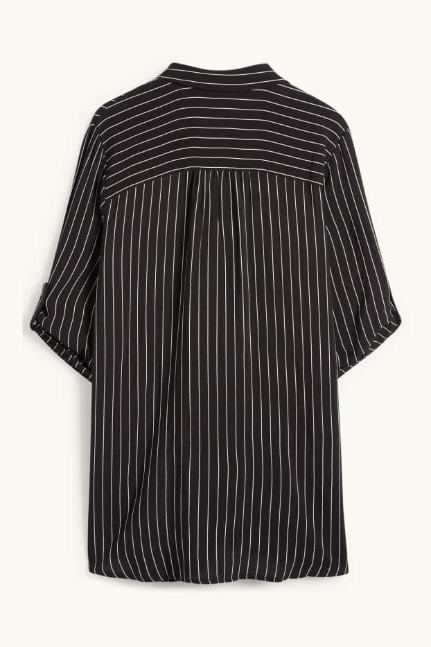 Damen - Bluse mit V-Ausschnitt - gestreift - schwarz